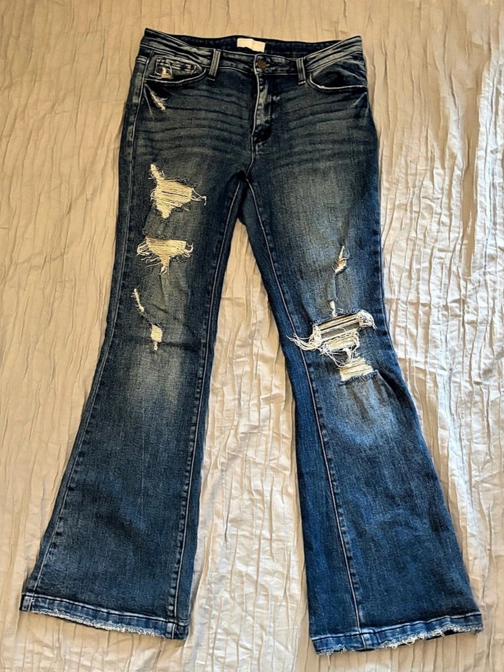 Petra 153 Distressed Mid-Rise Flare Jeans Medium Wash Size 13/30